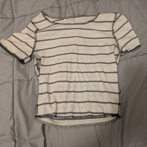 Caution To The Wind Black and White Striped Tee